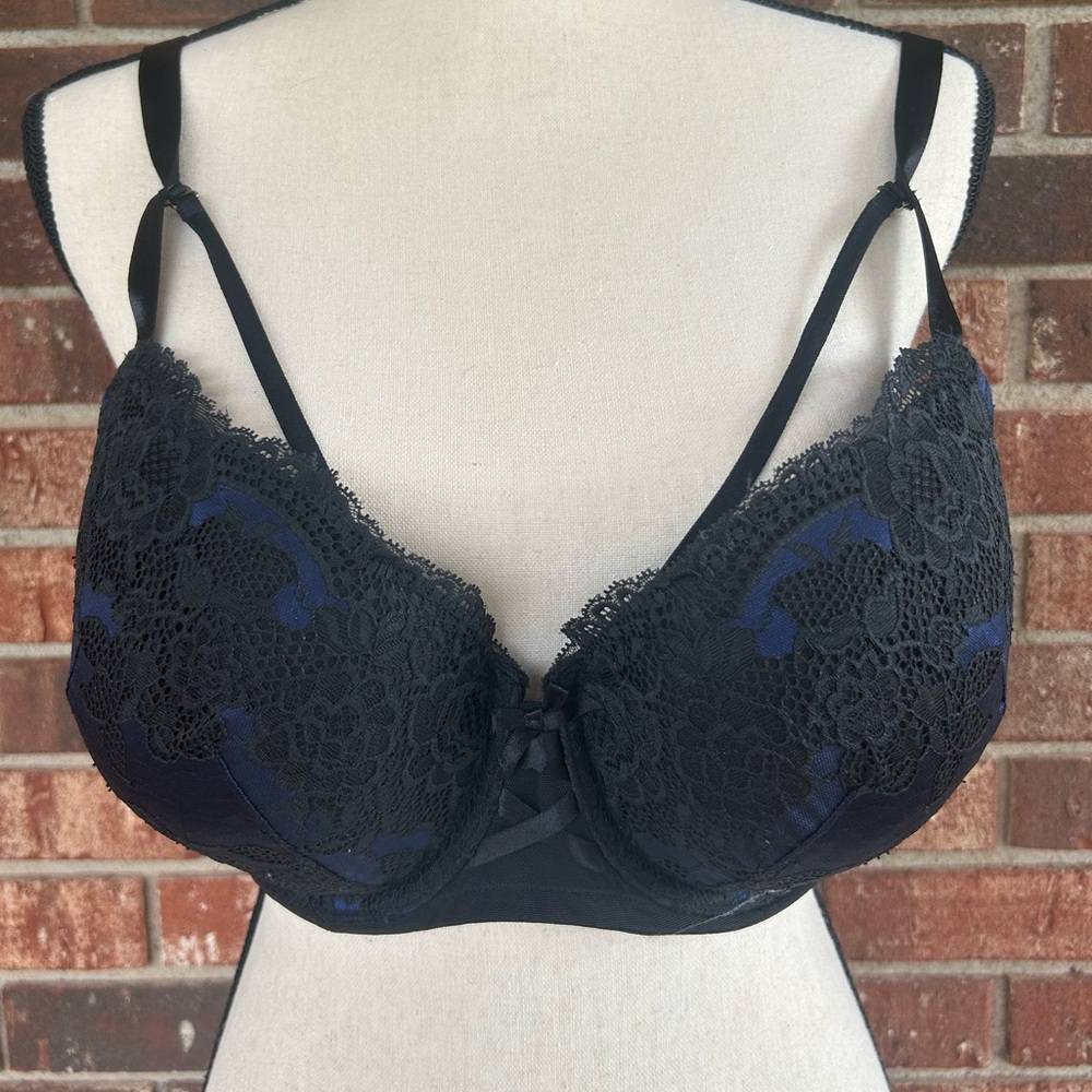 Cacique Black & Blue Lace Bra